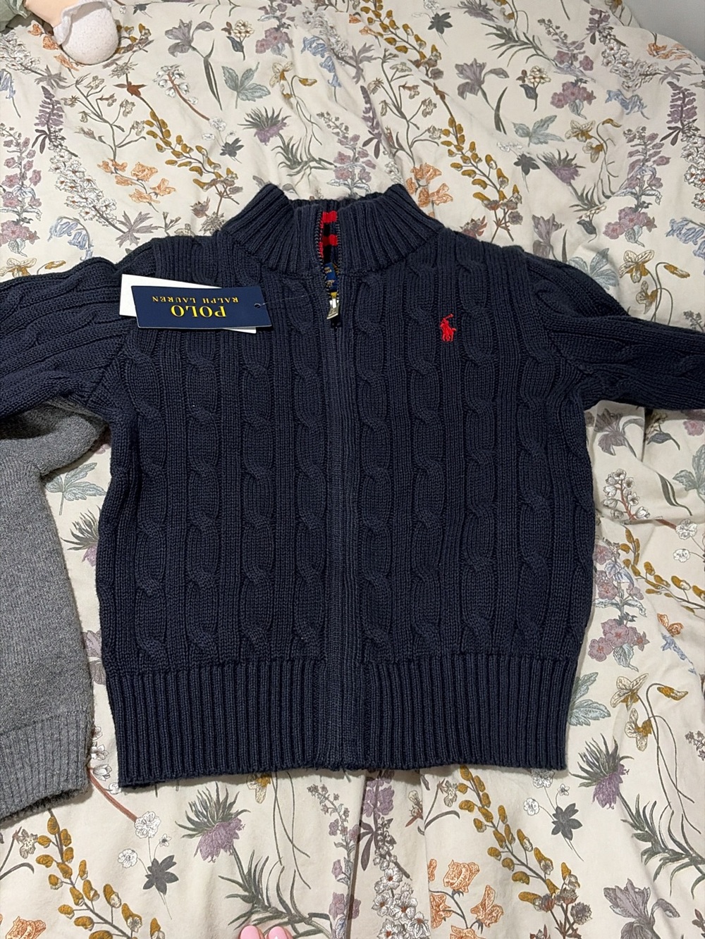 Ralph Lauren Navy Cable-Knit Full Zip Sweater